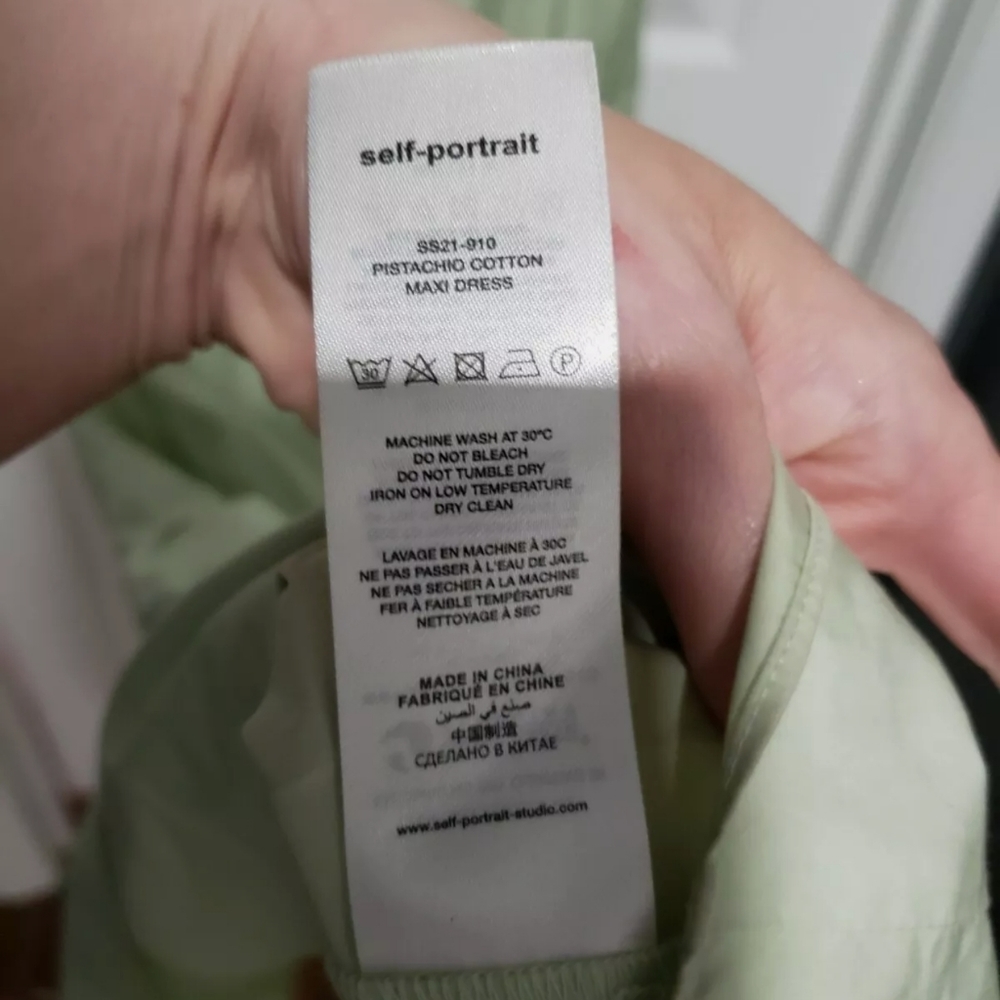 Self Portrait Pistachio cotton poplin maxi dress green 4 - Picture 6 of 8